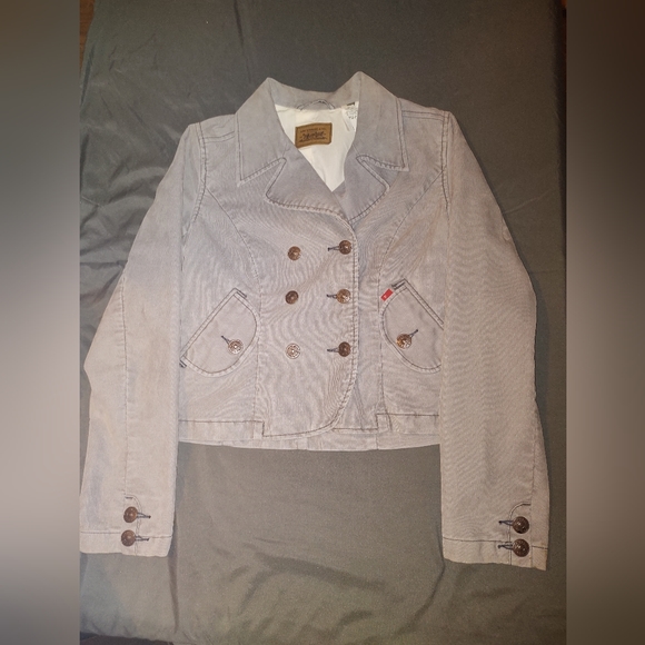 Levi's Women's denim Corduroy Double Breasted Fitted Button-Up Jacket Light Gray - Picture 1 of 6